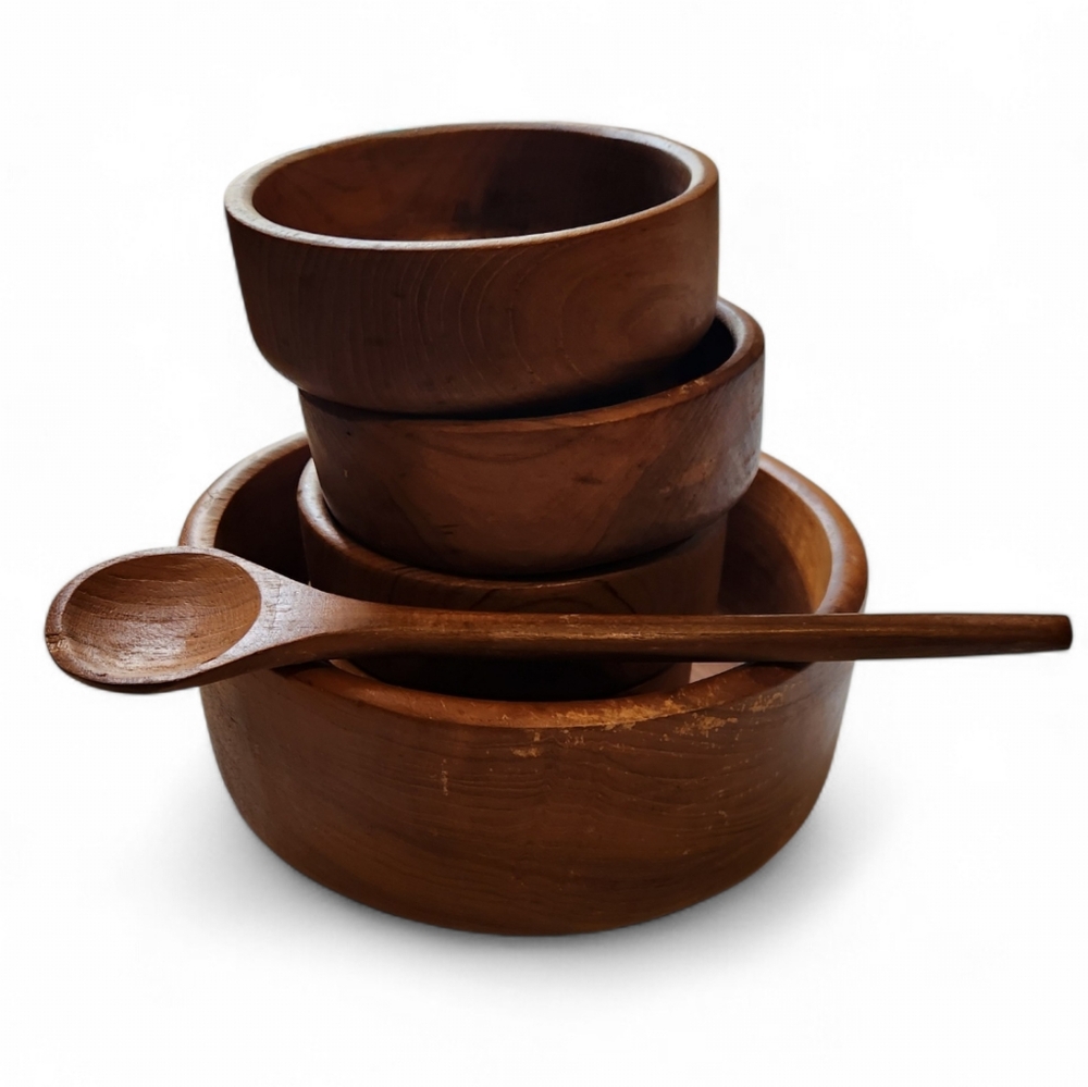 Vintage Himark Teak Wood Bowl Set + Spoon 5pc MCM